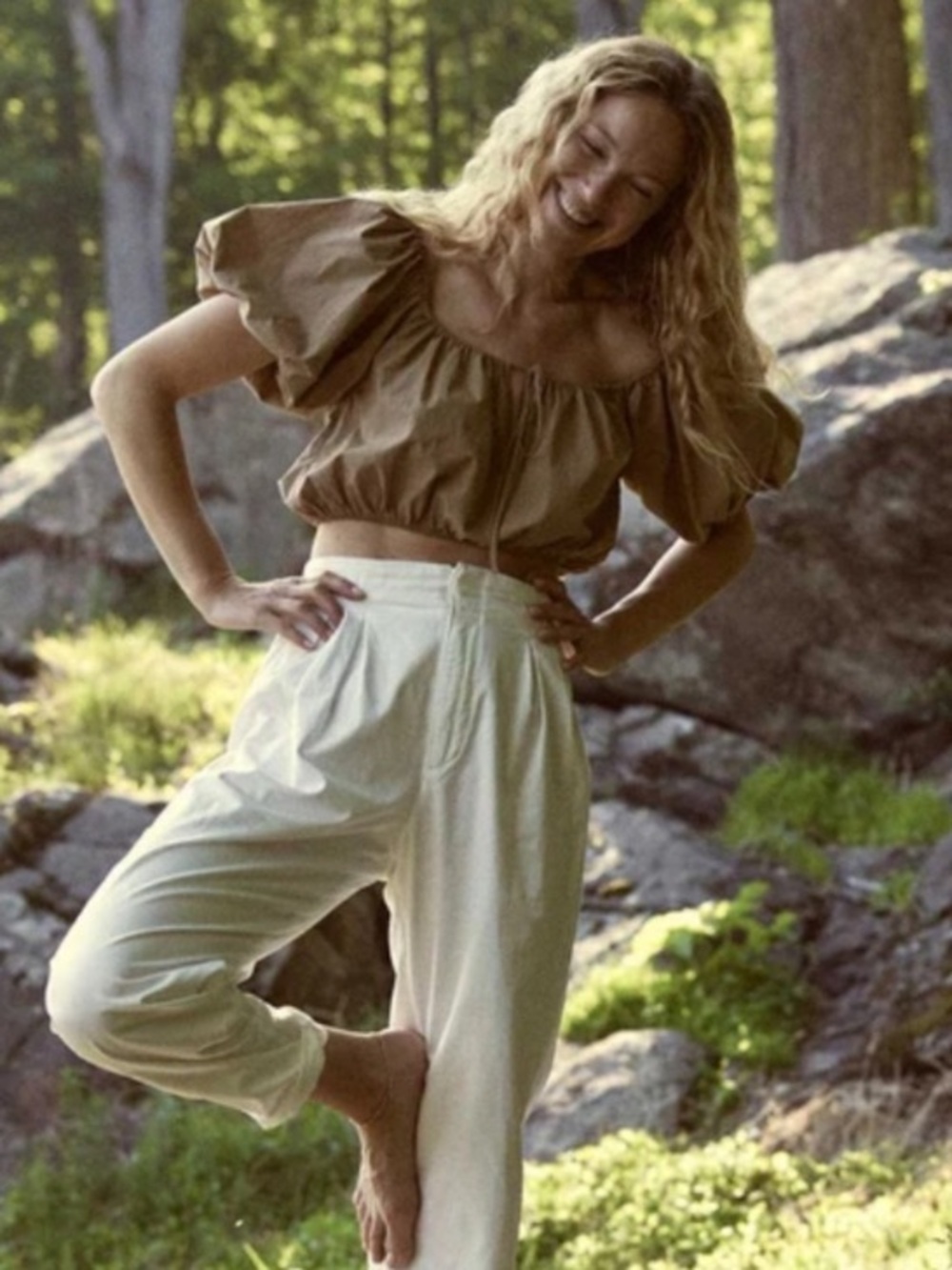 DÔEN Topaz Puff Sleeve Top in Prairie Sands - Size Large - Picture 3 of 10